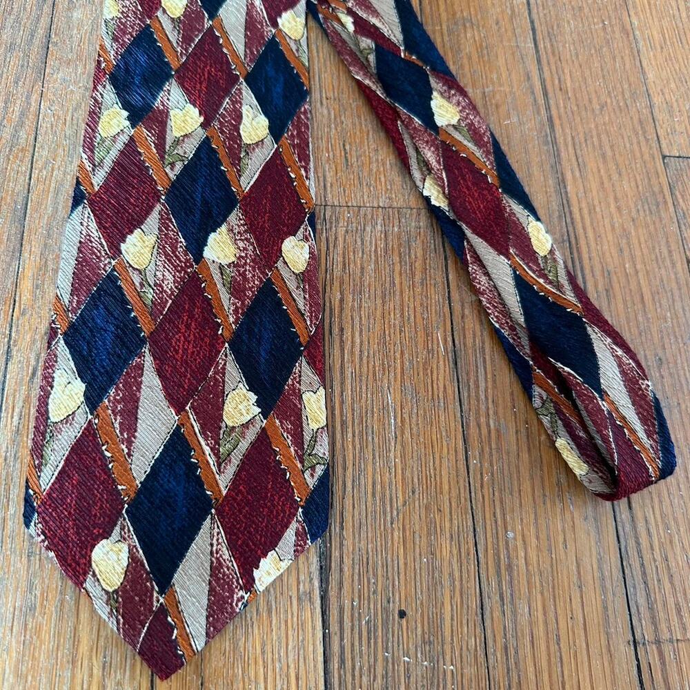 Vintage Silk Ermenegildo Zegna Navy Red Abstract 80s Geometric